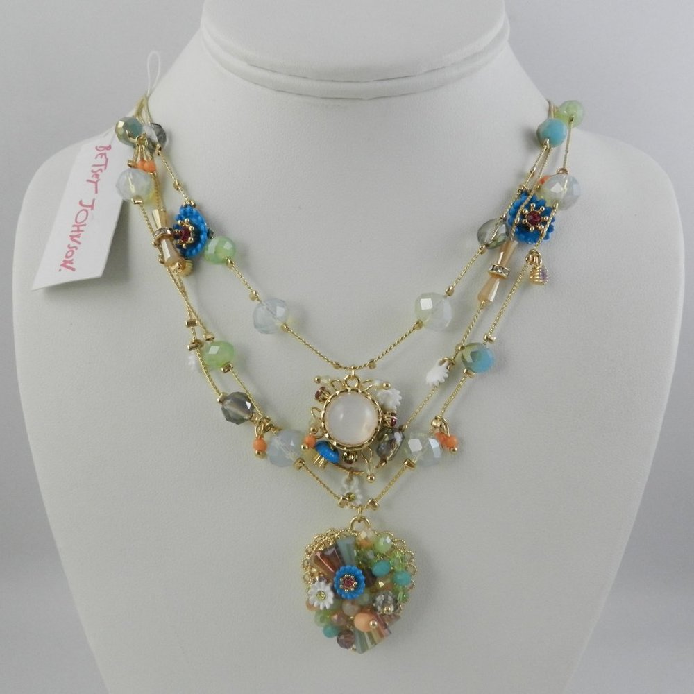 Betsey Johnson Gold-Tone Multicolor Beaded Illusion Necklace